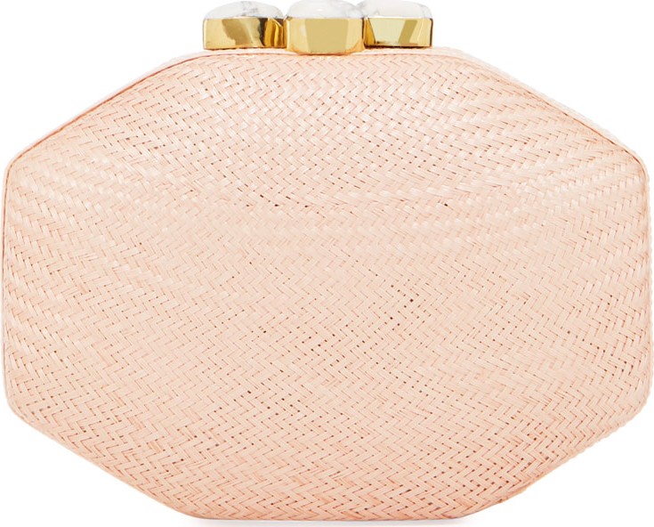 Rafe Sofia Straw Clutch Polygon Bag, Pink