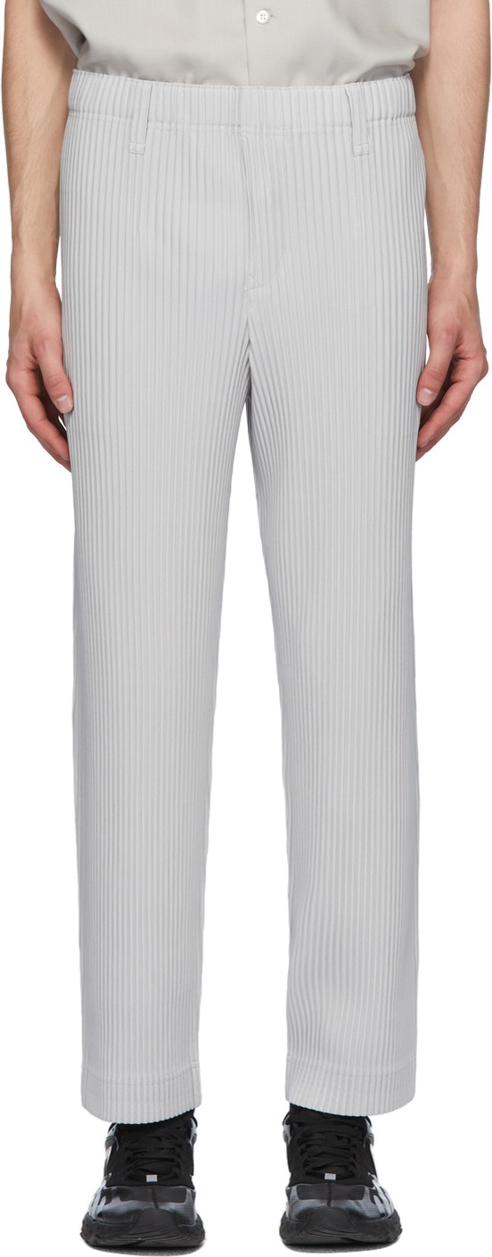 Homme Plissé Issey Miyake Grey Pleated Straight Trousers