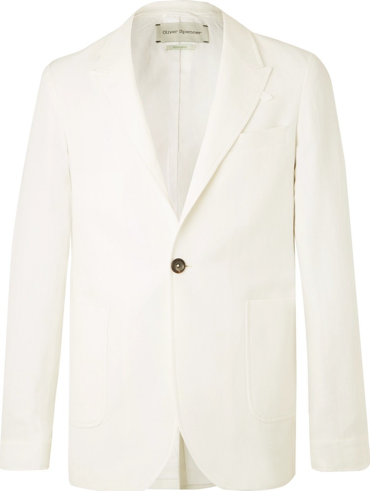 Oliver Spencer Ivory Brookes Unstructured Slim-Fit Herringbone Cotton and Linen-Blend Blazer