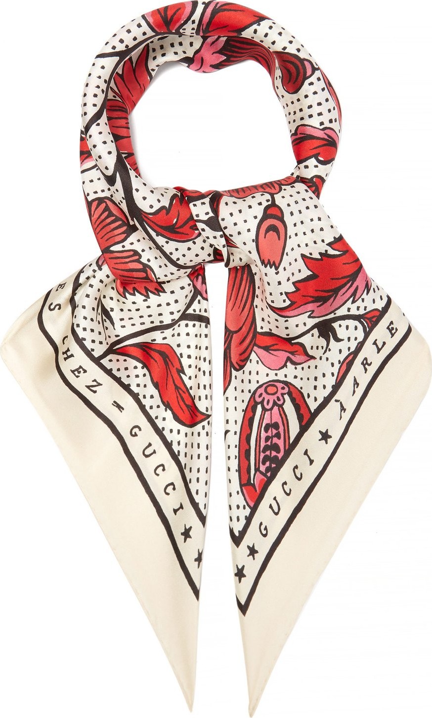 Gucci Arle watercolour floral-print silk-twill scarf