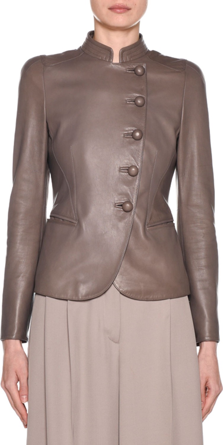 Giorgio Armani Fitted Asymmetric Button-Front Leather Jacket
