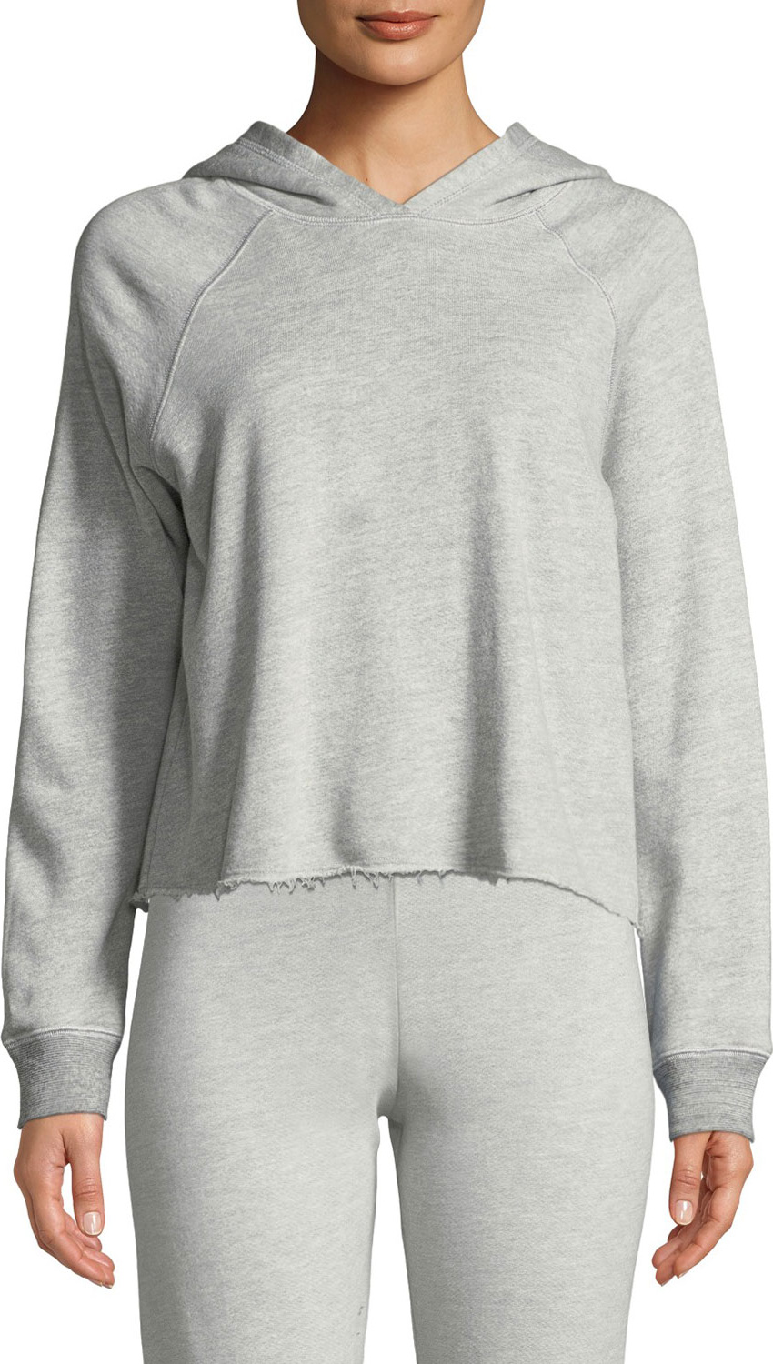 SUNDRY Cropped Raw-Hem Hooded Sweatshirt