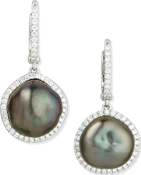 Eli Jewels Tahitian Pearl & Diamond Drop Earrings