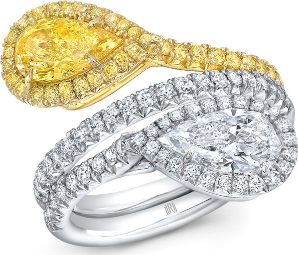 Rahaminov Two-Tone 18K Gold & Diamond Bypass Ring, Size 6