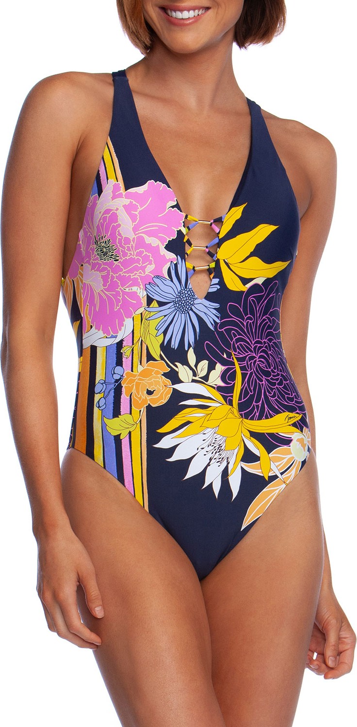 Trina Turk Bal Harbour Floral Plunge One-Piece Swimsuit