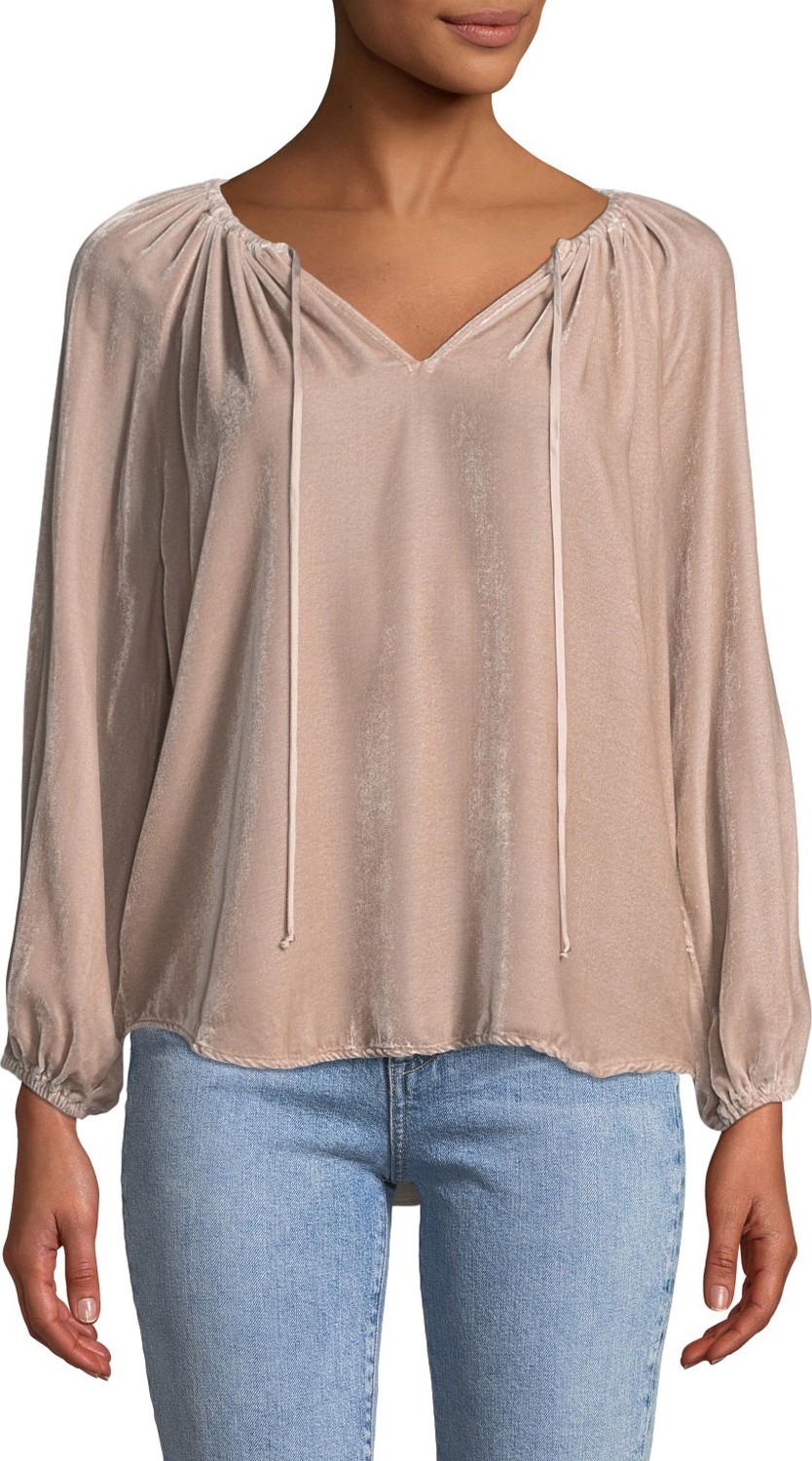 Velvet By Graham & Spencer Rebecca Velvet V-Neck Long-Sleeve Top