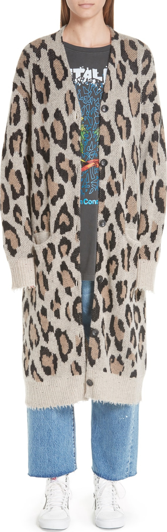 R13 Long Leopard Cashmere Cardigan