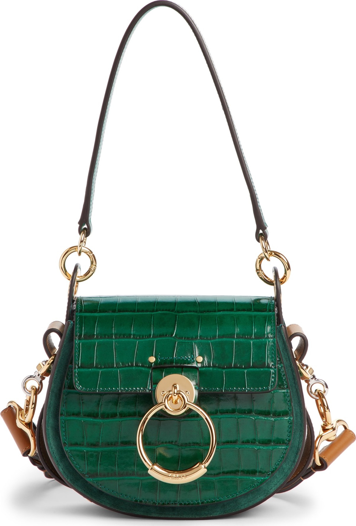 Chloe Small Tess Croc Embossed Calfskin Shoulder Bag