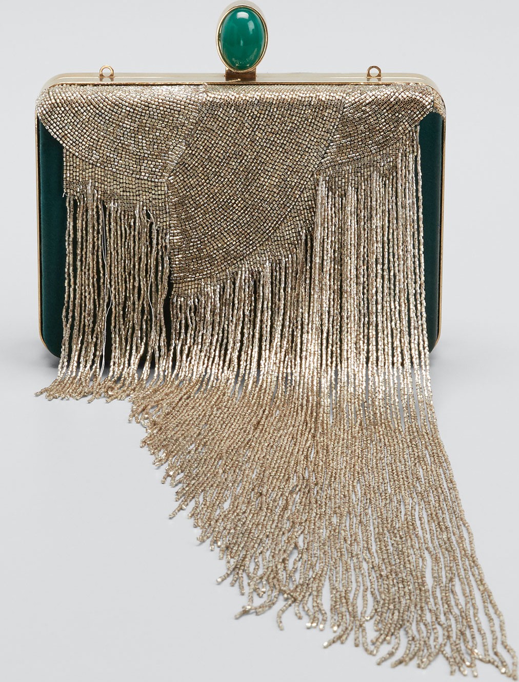 Oscar De La Renta Satin Box Clutch Bag with Bead Embroidery