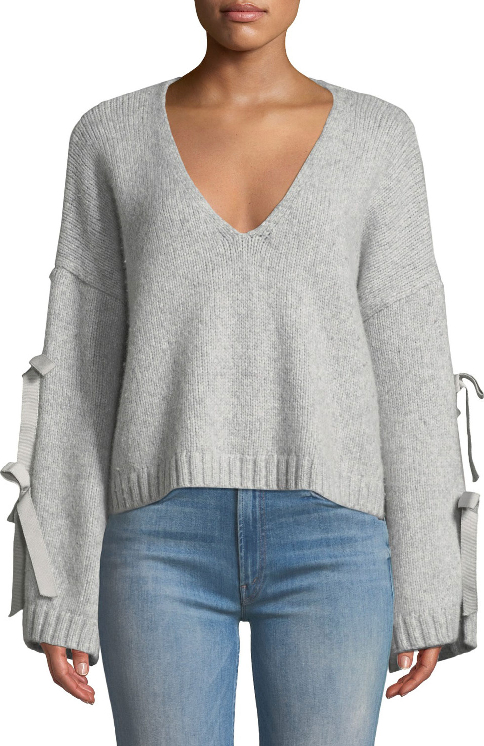 Cinq A Sept Sidel Cropped Tie-Sleeve Wool Sweater