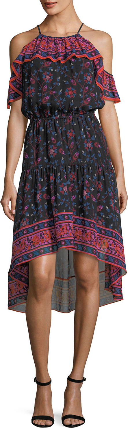Joie Poi Sleeveless Floral-Print High-Low Silk Midi Dress