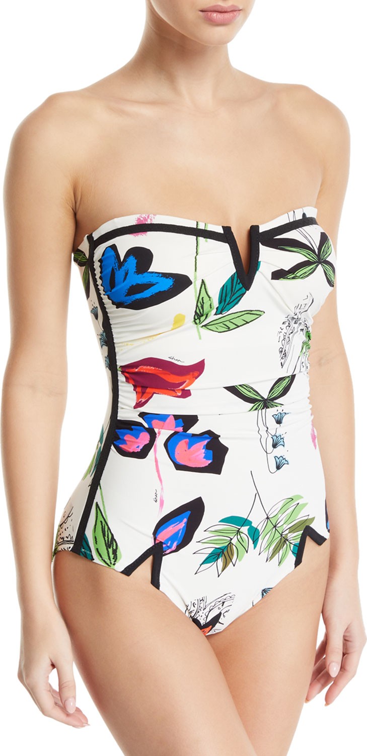 Shan Pop Art Printed Bandeau One-Piece Swimsuit