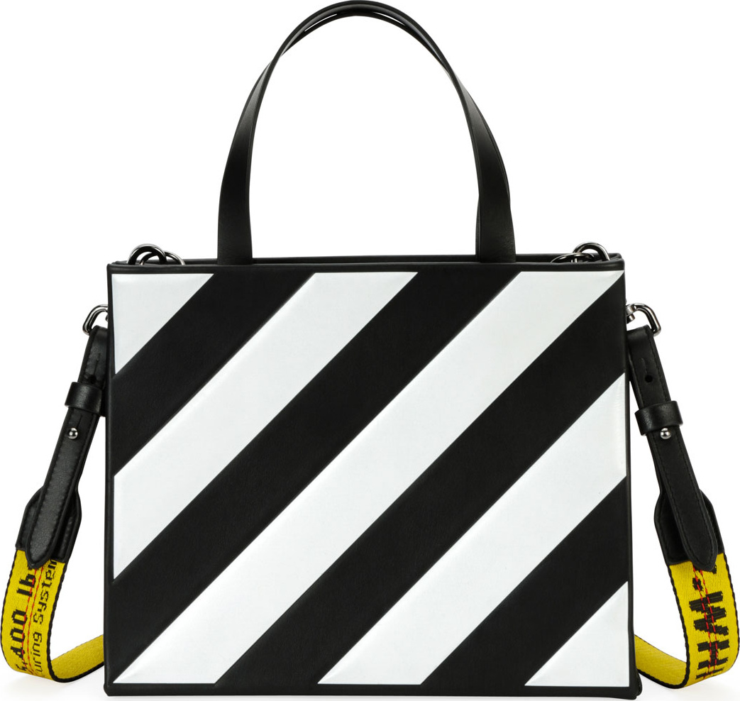 Off White Small Diagonal-Stripe Box Tote Bag