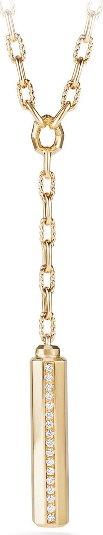 David Yurman Barrels Y 18K Gold Necklace with Diamonds