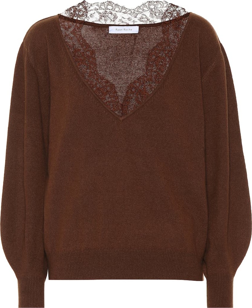 Ryan Roche Lace-trimmed cashmere sweater