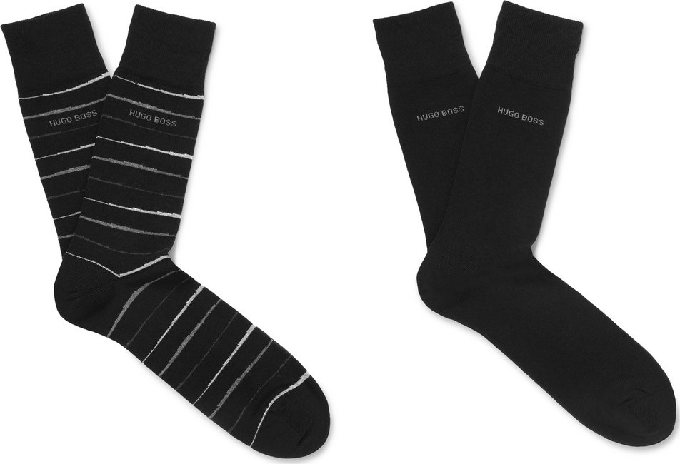 HUGO BOSS Two-Pack Striped Stretch Combed Cotton-Blend Socks