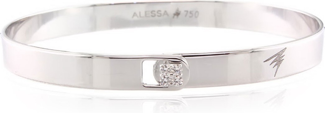 Alessa Jewelry Spectrum 18k White Gold Bangle w/ Diamond Clasp, Size 16