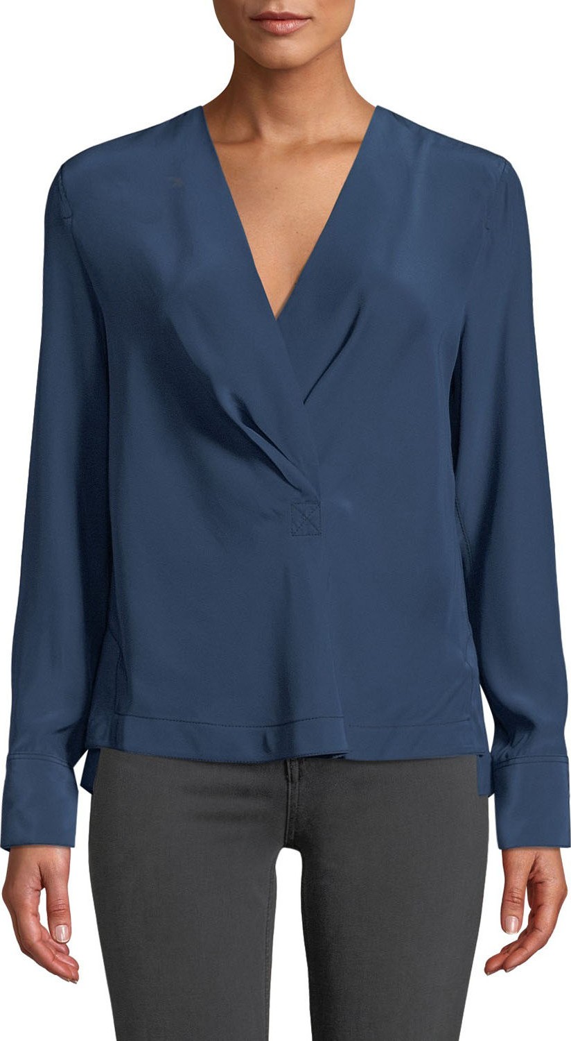 Rag & Bone Shields Silk Drape-Front Long-Sleeve Blouse