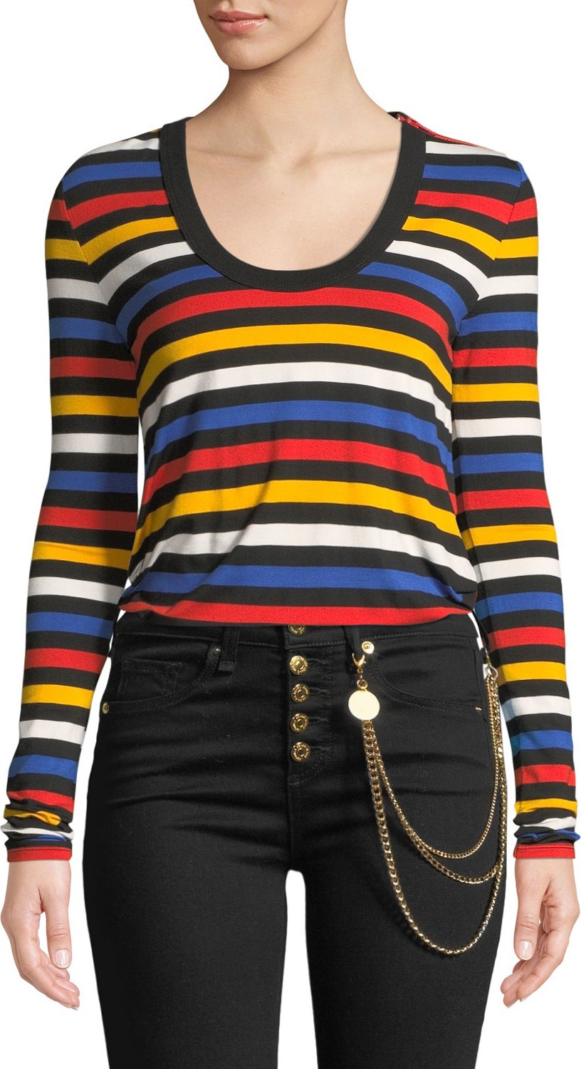 Veronica Beard Falk Striped Scoop-Neck Long-Sleeve Tee