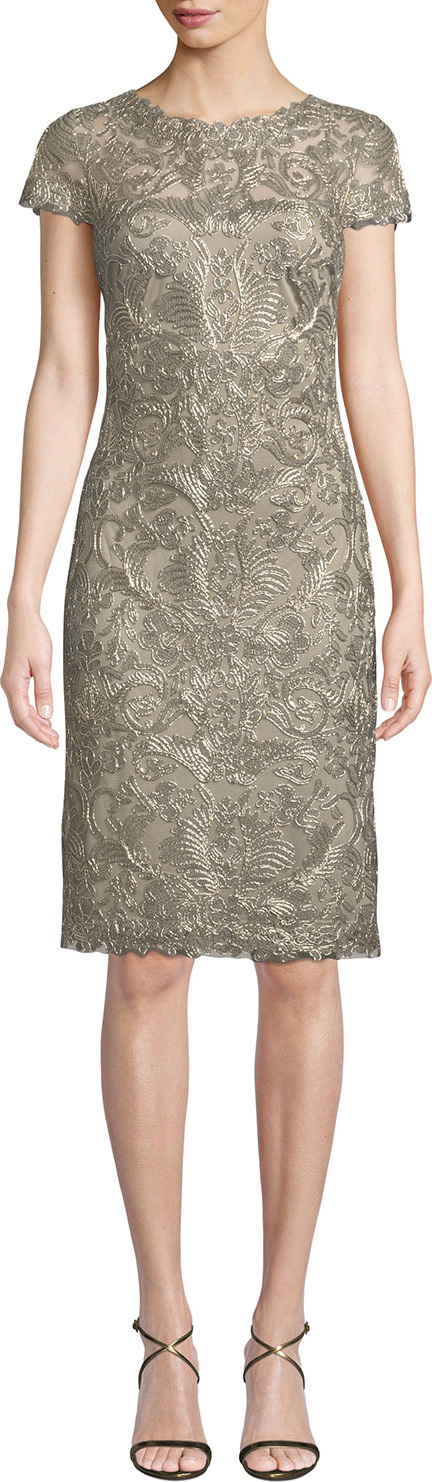 Tadashi Shoji Cap-Sleeve Sequined Lace Cocktail Dress