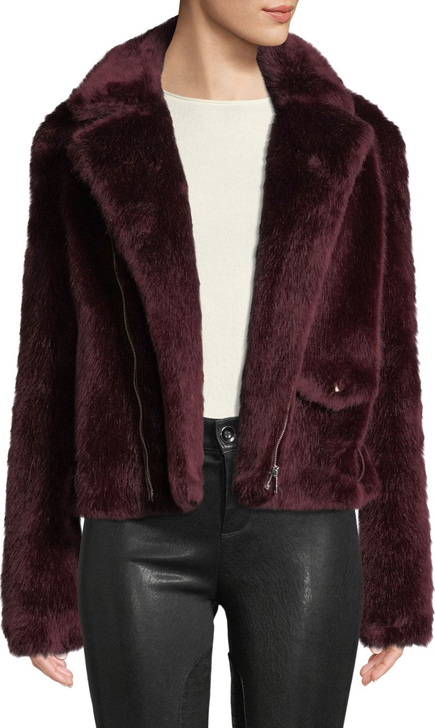 Alexis Shrua Zip-Front Belted Faux-Fur Jacket Alexis Shrua Zip-Front Belted Faux-Fur Jacket