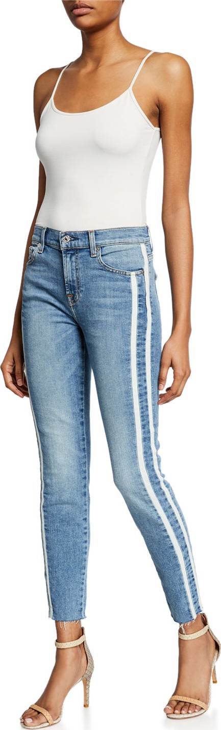 7 For All Mankind Ankle Skinny Cutoff Jeans w/ Side Stripes