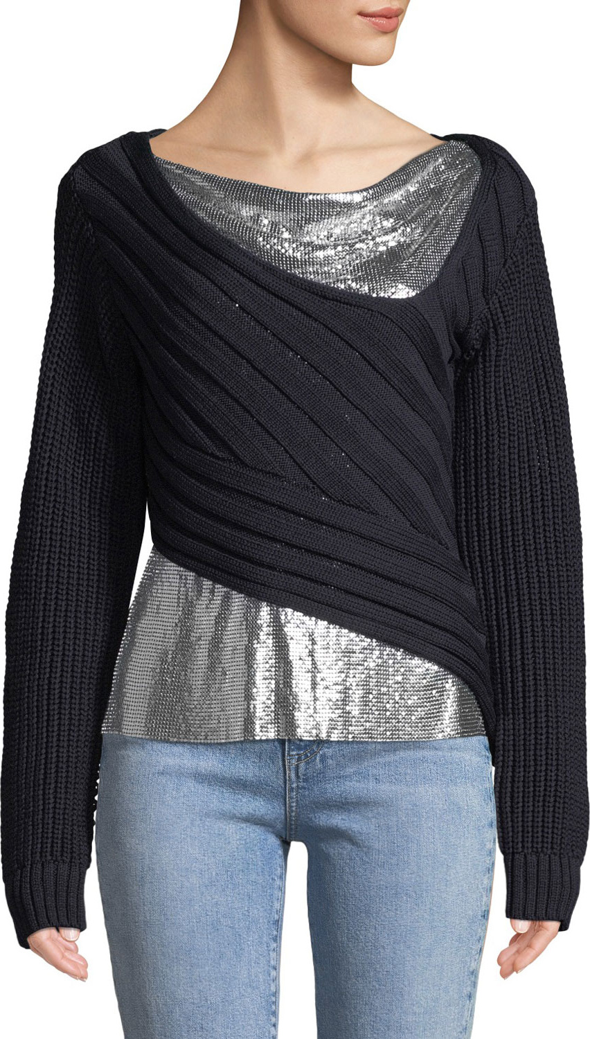 3.1 Phillip Lim Chunky Chainmail-Paneled Sweater