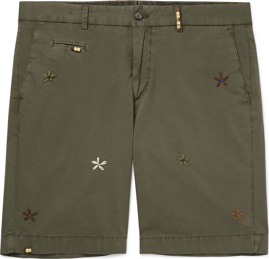 Altea Milano Slim-Fit Embroidered Cotton-Blend Shorts