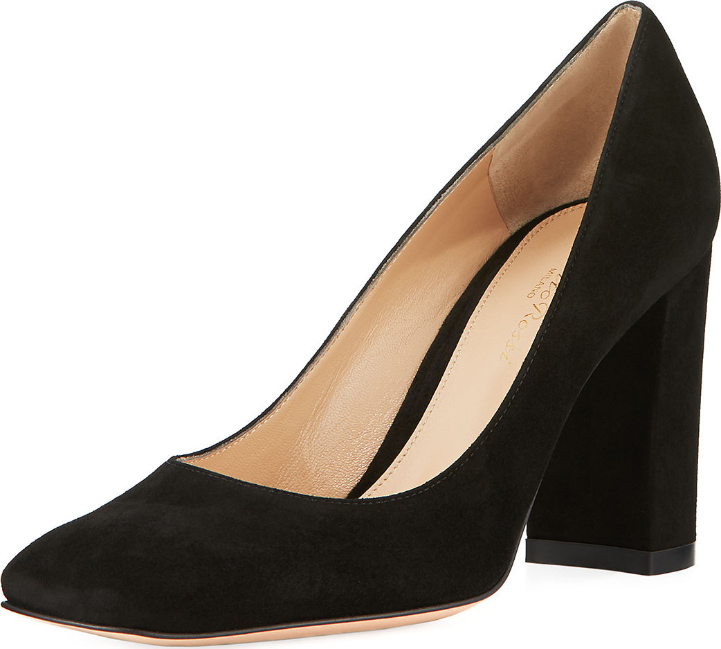 Gianvito Rossi Square-Toe Block-Heel Suede Pump