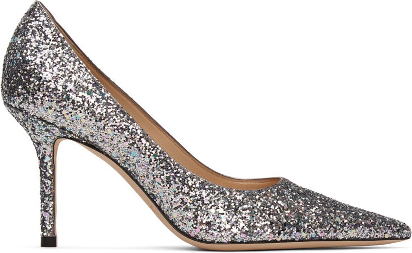 Jimmy Choo Silver Glitter Love 85 Heels