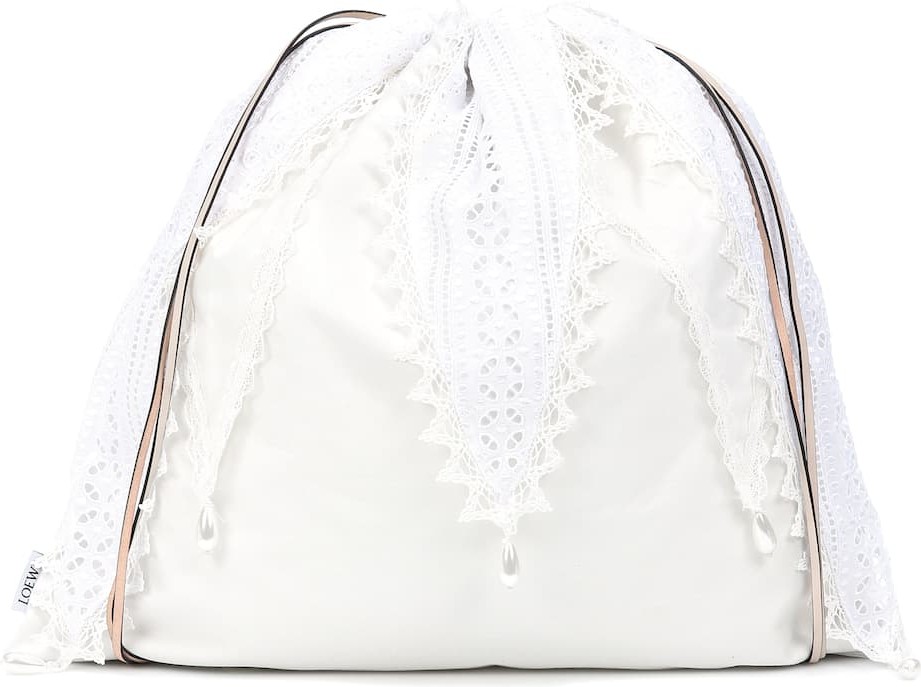 LOEWE Lace-trimmed drawstring pouch