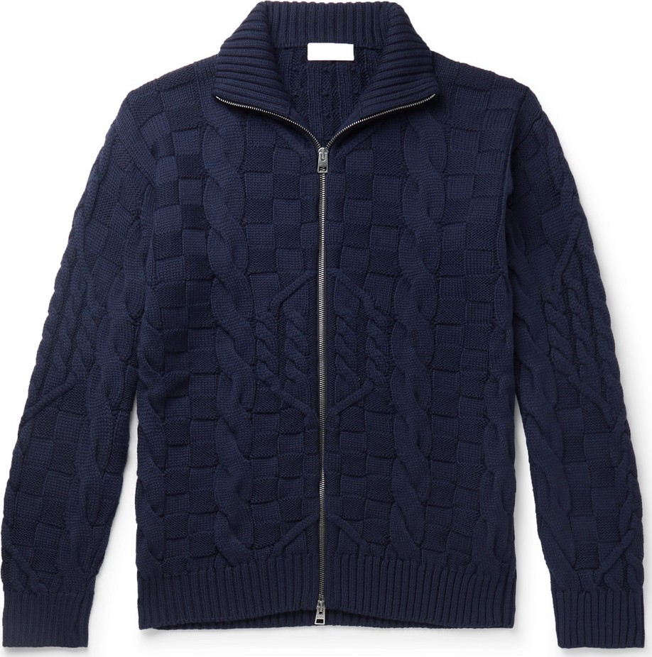 Etro Slim-Fit Cable-Knit Wool Zip-Up Cardigan