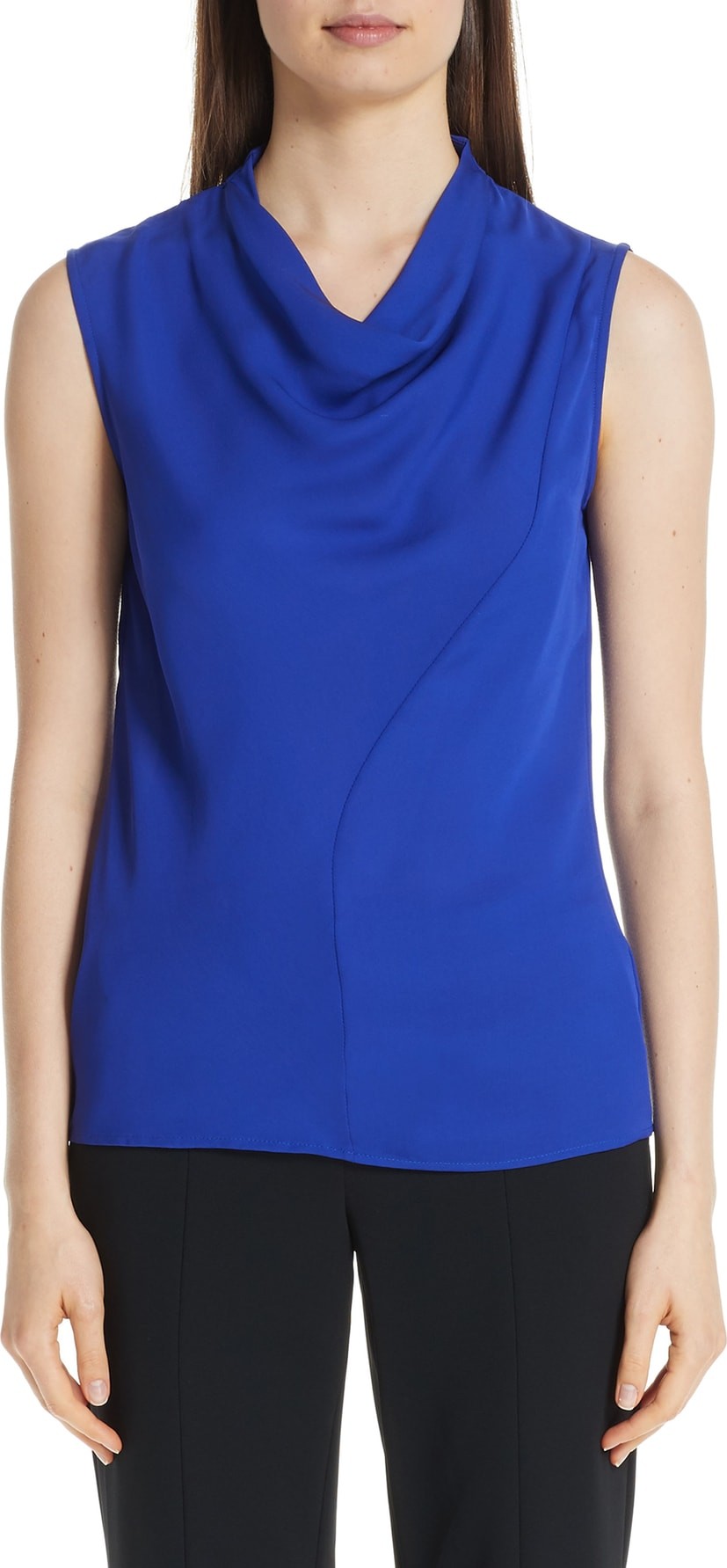 St. John Silk Georgette Cowl Neck Blouse