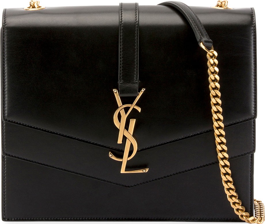Saint Laurent Sulpice Medium YSL Monogram Leather Triple V-Flap Crossbody Bag