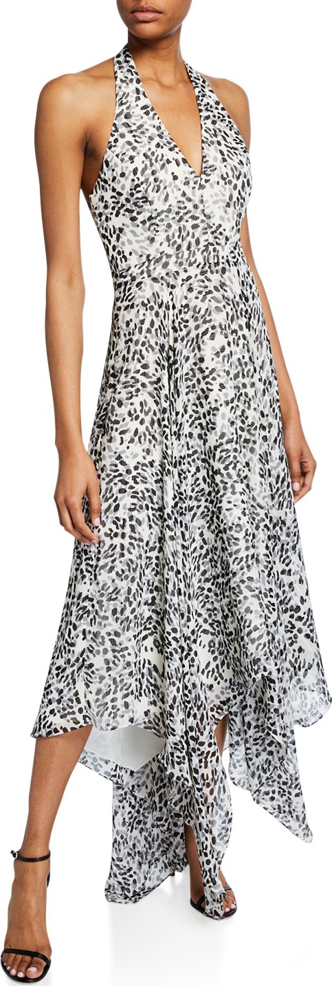HALSTON HERITAGE Printed Handkerchief Halter Dress