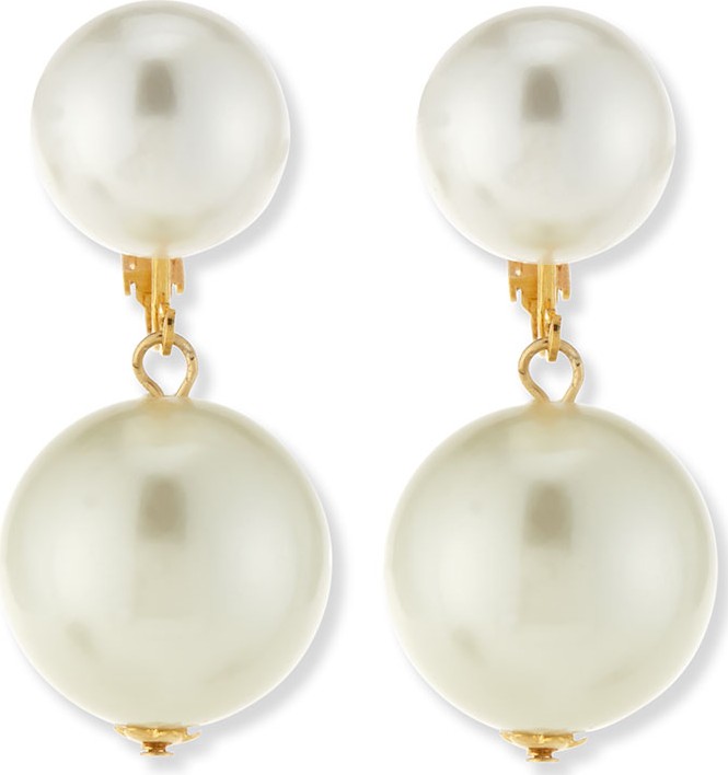 Kenneth Jay Lane Double Pearly Drop Earrings
