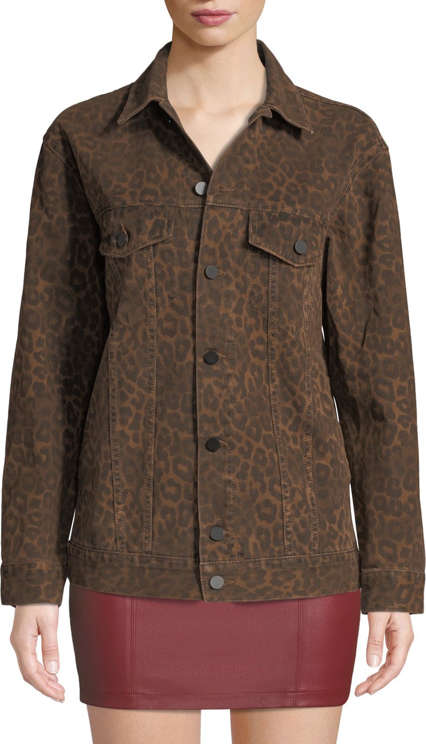 T By Alexander Wang Daze Leopard-Print Denim Jacket