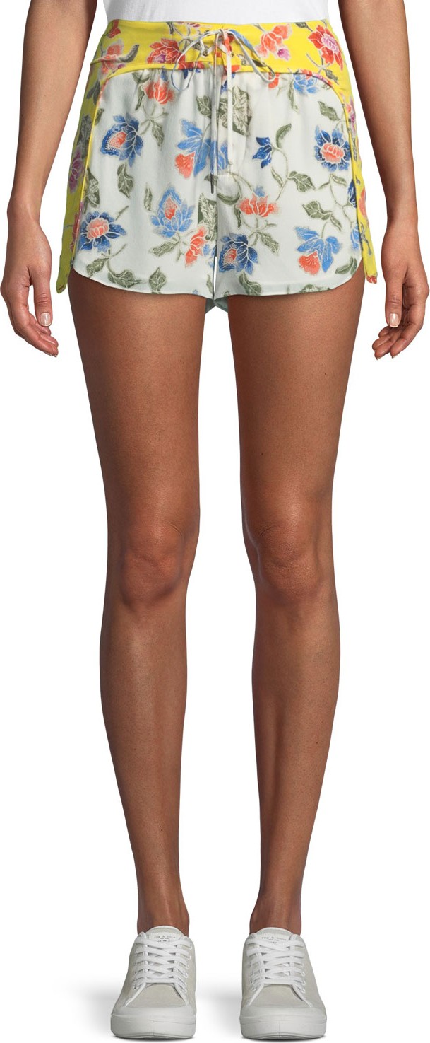 Joie Deodata Drawstring Floral-Print Silk Shorts