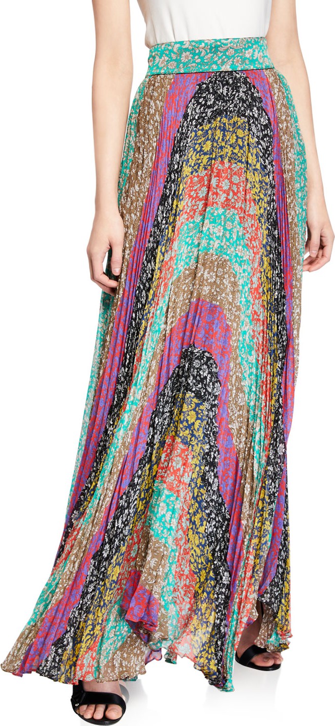 Alice + Olivia Katz Sunburst Pleated Maxi Skirt