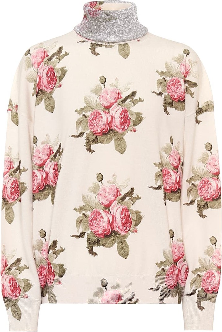 Paco Rabanne Floral wool-blend turtleneck sweater