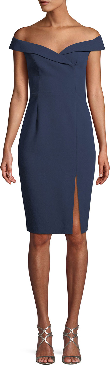 Black Halo Hepburn Off-the-Shoulder Sheath Dress w/ Slit