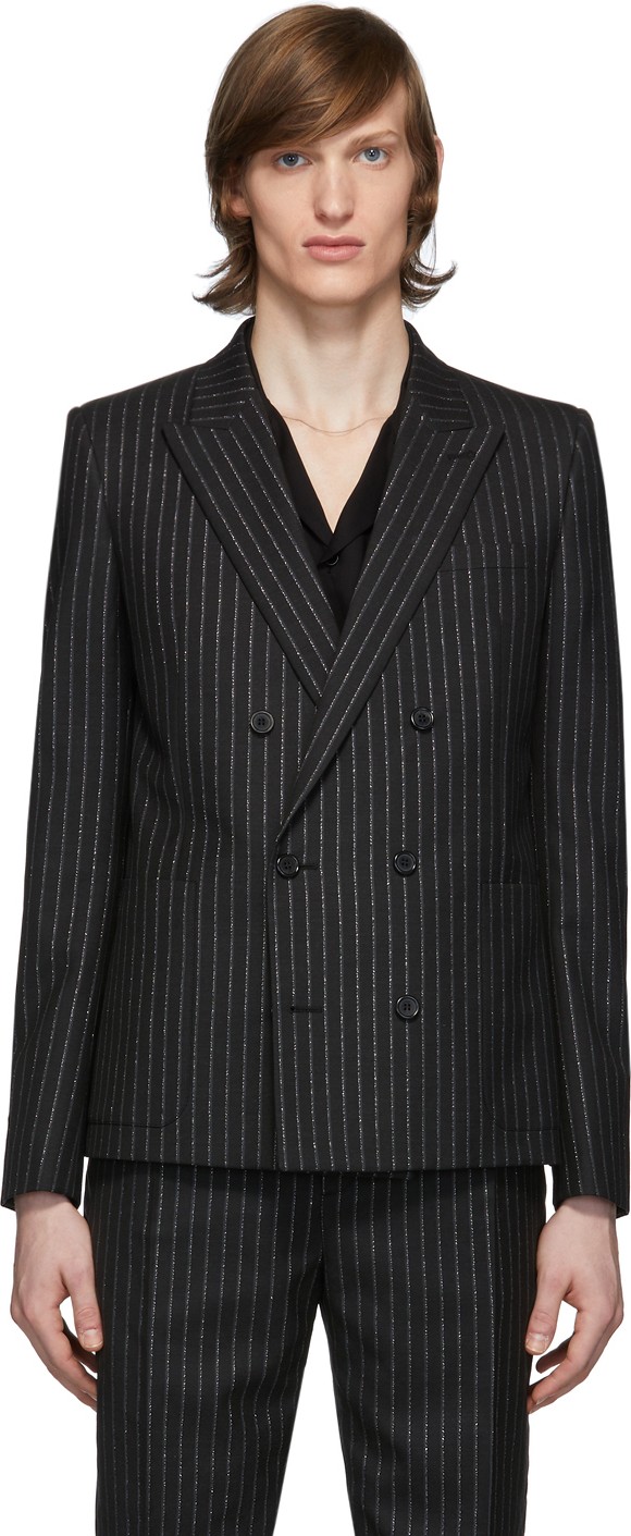 Saint Laurent Black & Silver Lamé Blazer
