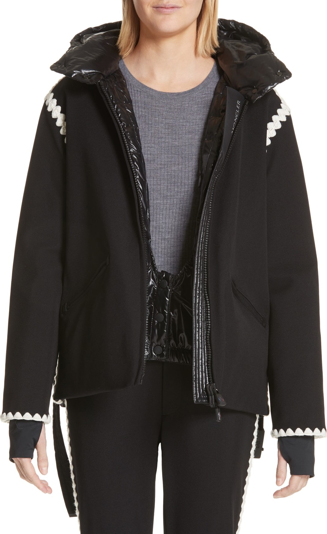 Moncler Bourget Embroidered Hooded Down Coat