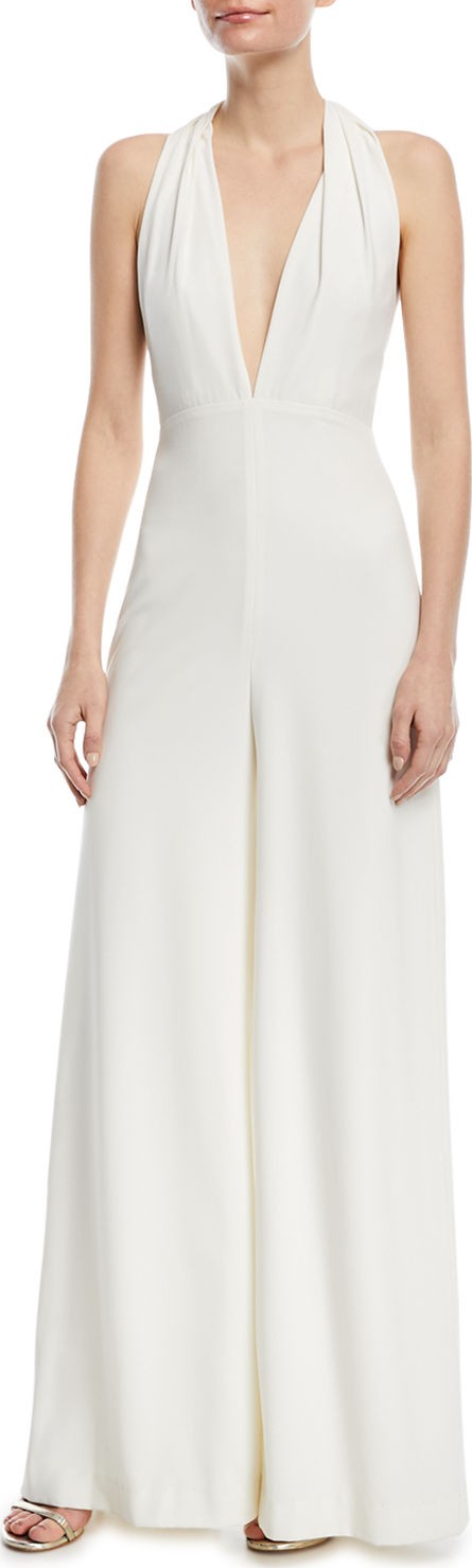 HALSTON HERITAGE Sleeveless Halter Jumpsuit w/ Strappy Back