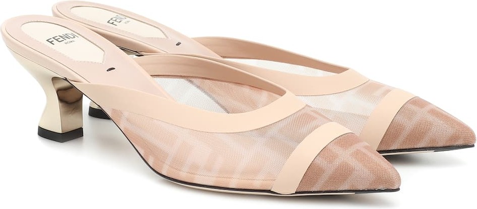 Fendi Colibri mesh and leather mules