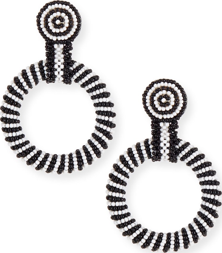 Kenneth Jay Lane Gypsy Hoop Drop Earrings, Black/White