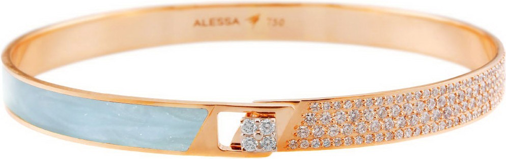 Alessa Jewelry Spectrum 18k Rose Gold Painted Bangle w/ Diamonds, Light Blue, Size 18