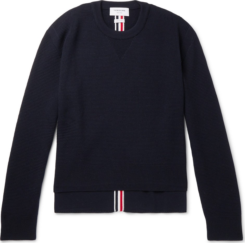 Thom Browne Striped Waffle-Knit Merino Wool Sweater
