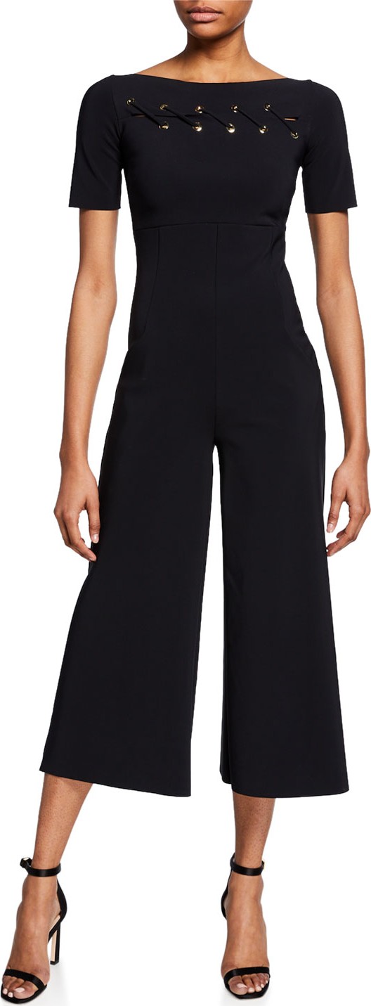 La Petite Robe di Chiara Boni Sedipeh Short-Sleeve Wide-Leg Crop Jumpsuit w/ Grommet Details