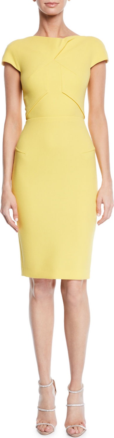 Roland Mouret Ivy Cap-Sleeve Tucked Asymmetric Dress